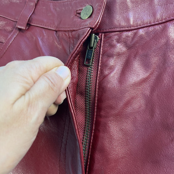 Metrostyle Women's Red Leather Flat Front Wide Leg 5 Pocket Chino Pants Size 4 - Picture 4 of 11